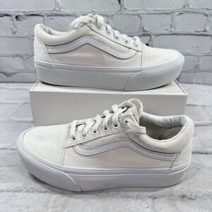 Vans Old Skool Platform Triple White Canvas Shoes‎ 721356 Unisex Women 6.5 Men 5